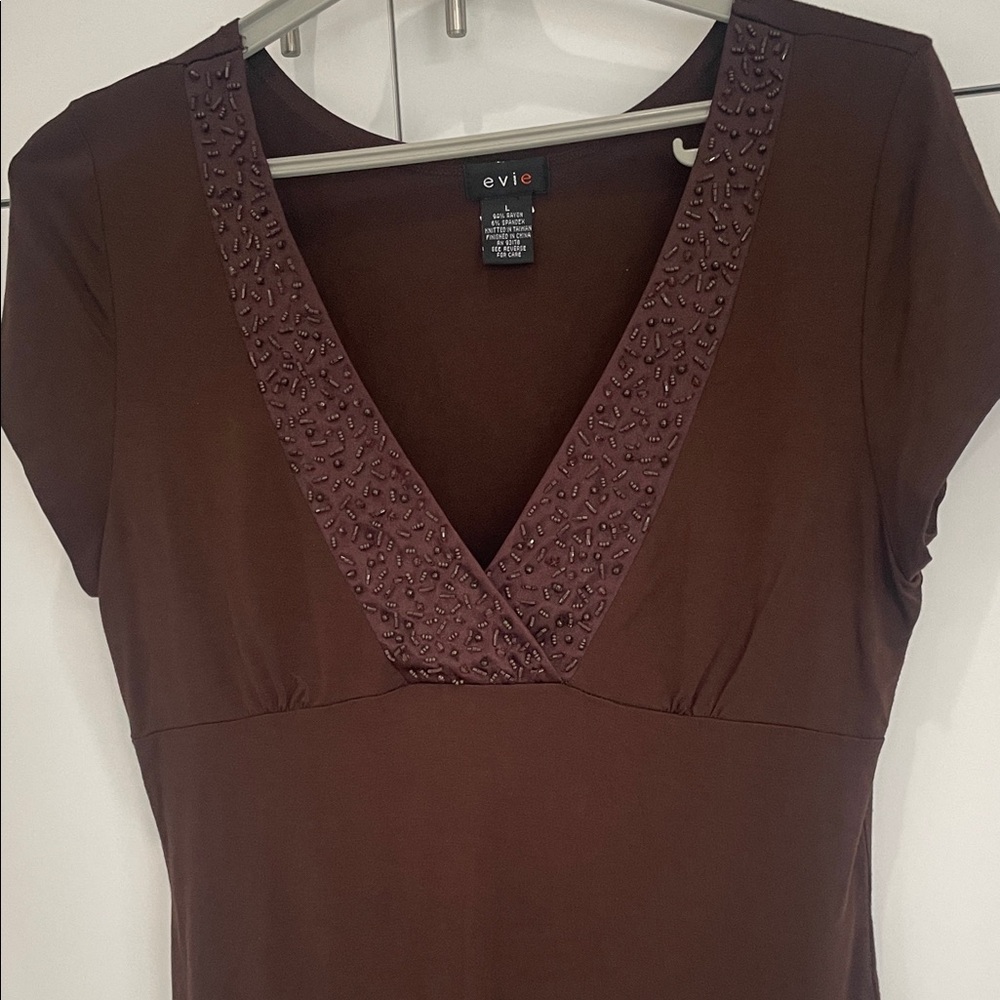 Evie Chocolate Brown Embellished V-Neck Blouse